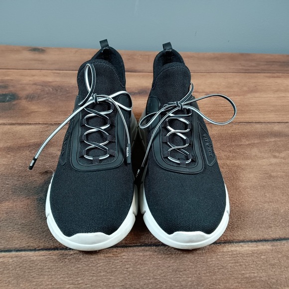 Prada Milano Black Knit Sock Sneakers Chunky White Sole Logo size 37